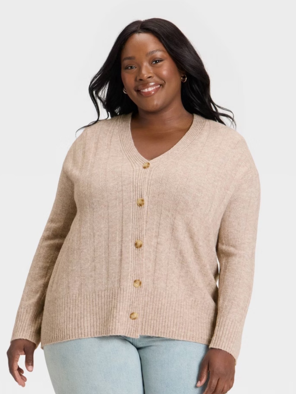 Universal Thread Beige V-Neck Button-Front Cardigan